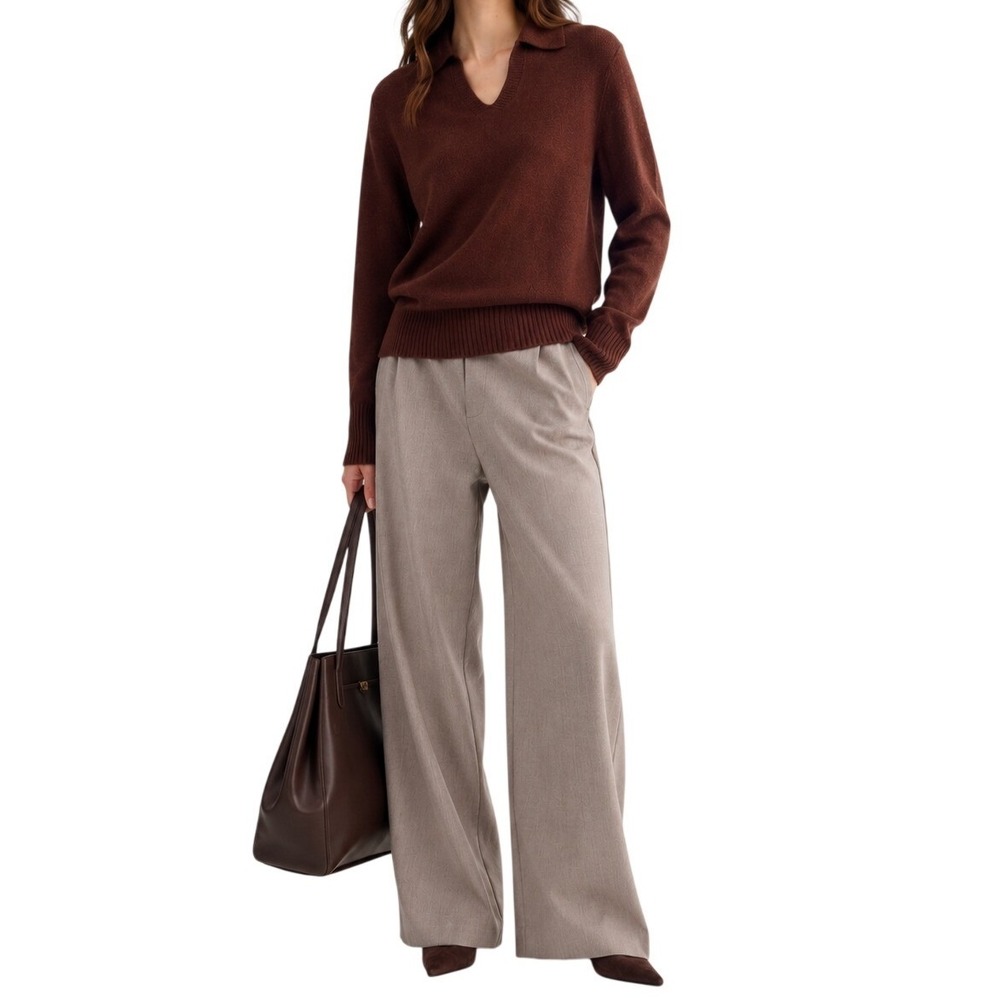 Everlane Cashmere Polo Sweater Brown Long Sleeve Luxury Knit Pullover Sz M NWOT